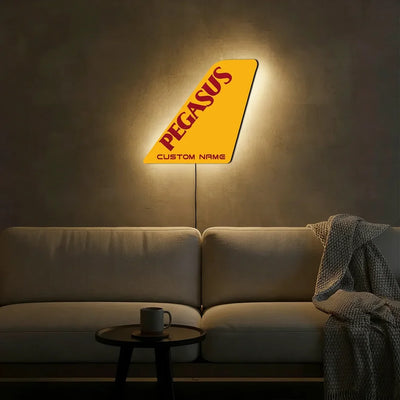 Pegasus Airlines aviation design on durable metal with LED aircraft tail wall art.