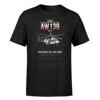 Thumbnail for Leonardo AW139 design on black t-shirt, single-side print