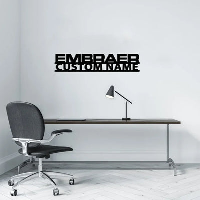 Embraer & Text aviation design on durable metal with painted finish metal wall sign.