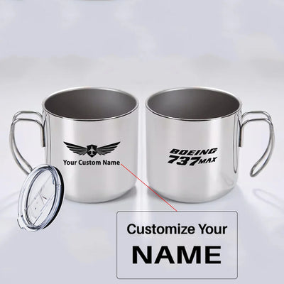Boeing 737Max aviation design on portable mug, vacuum-insulated double-wall.