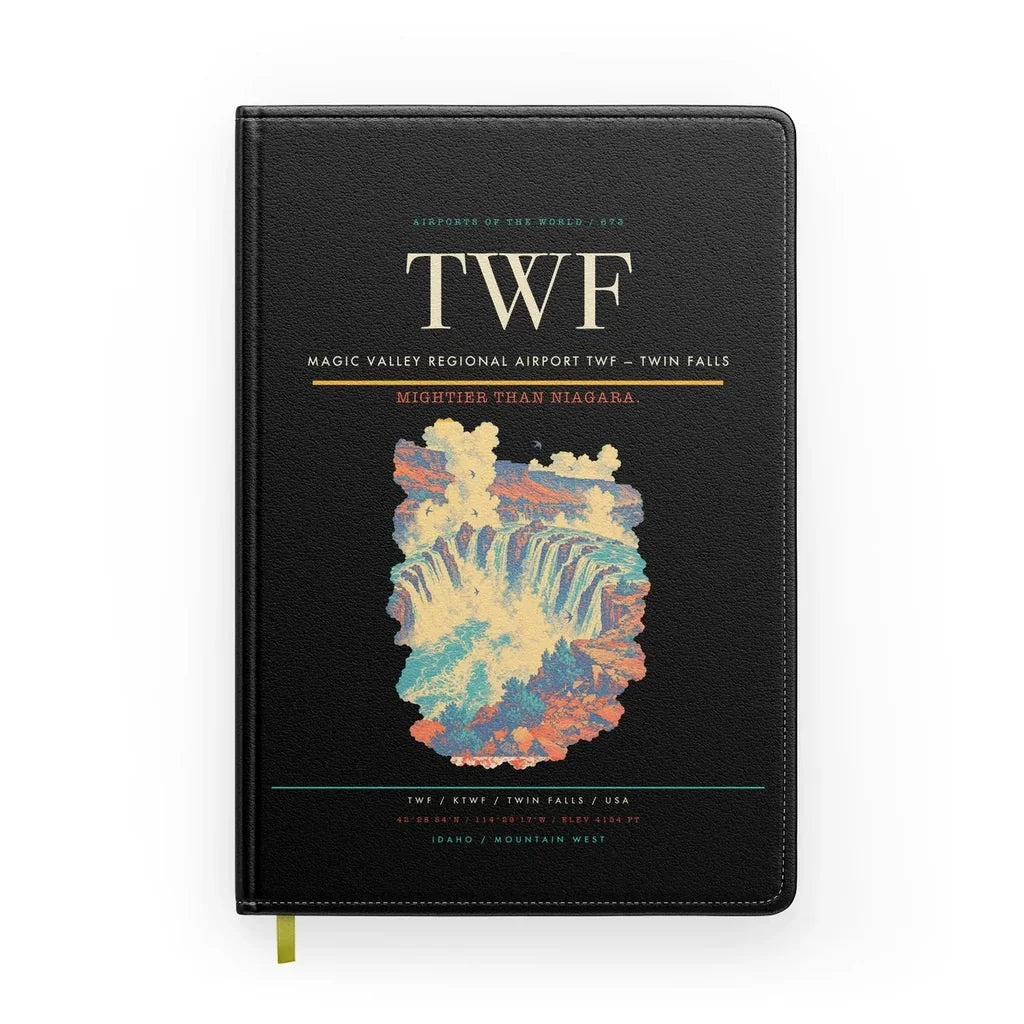 Magic Valley Regional Airport (TWF) design on black notebook