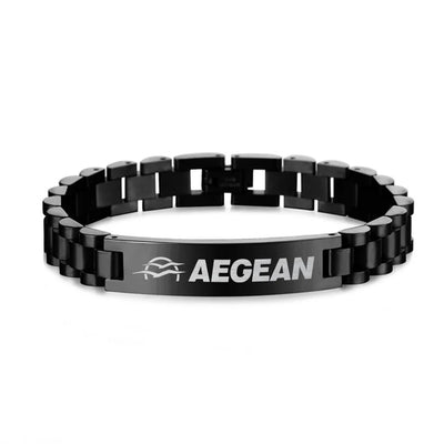 Side view of Aegean Airlines aviation chain bracelet in stainless steel, polished finish.