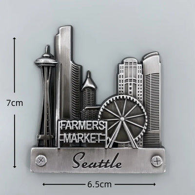 Pike Place Farmers Market in Seattle Washington 3D Metal Fridge aviation design 3D metal magnet sticker in 3D metal with magn.