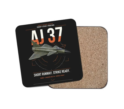 Saab AJ 37 Viggen design on black 1 piece coaster