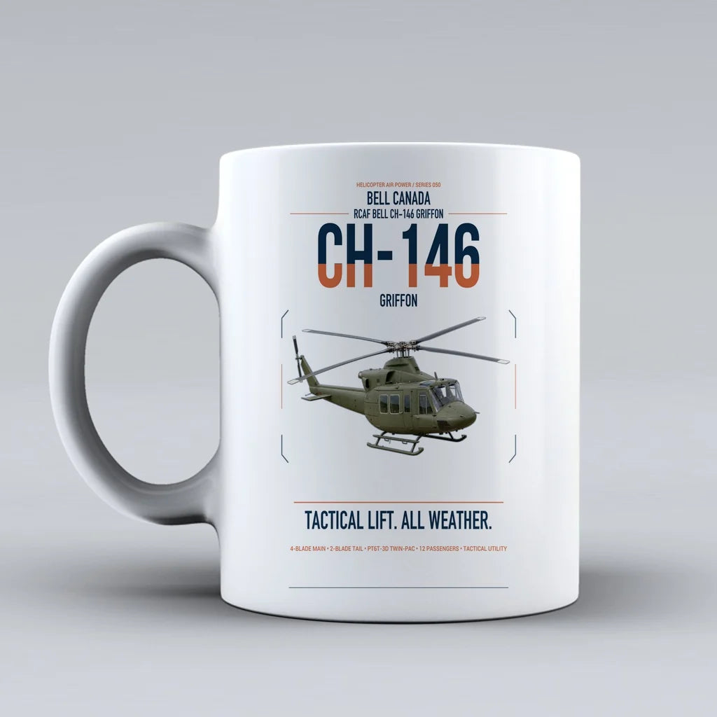 Bell Canada CH-146 Griffon design on white ceramic mug, double-side print