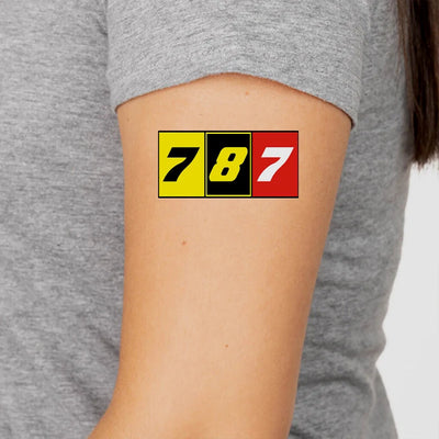 Flat Colourful 787 aviation temporary tattoo in skin-safe adhesive paper.