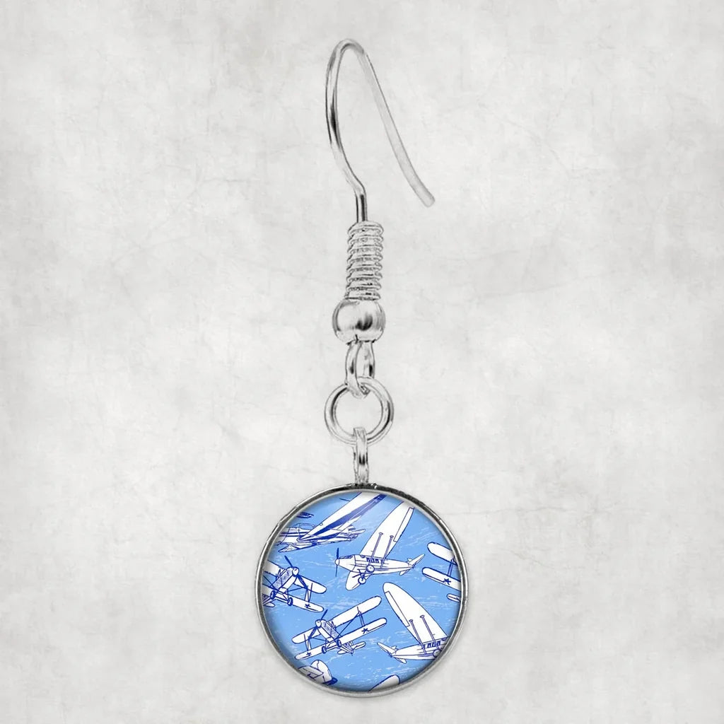 Side view of Retro & Vintage Airplanes aviation earrings in hypoallergenic alloy, polished finish.