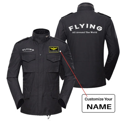 Flying All Around The World aviation design printed on heavy cotton coat with field details military coat.