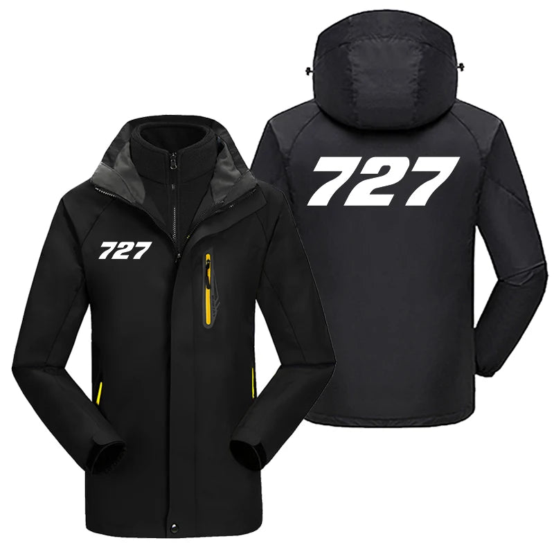 Boeing 727 Flat Text aviation design printed on heavyweight insulated shell with snow cuffs thick ski jacket.
