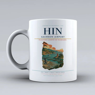 Sacheon Airport (HIN) airport code design on white ceramic mug