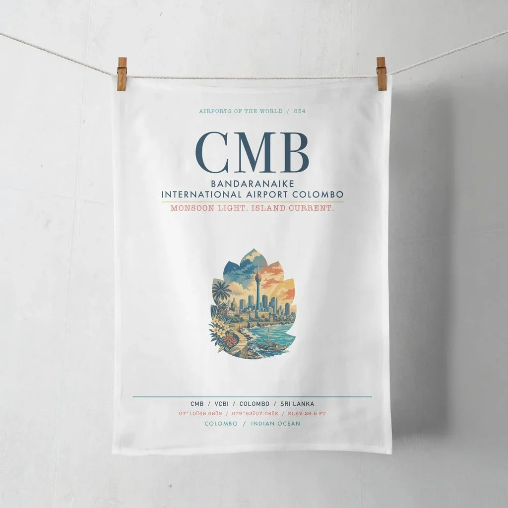 Bandaranaike International Airport Colombo (CMB) design on white towel