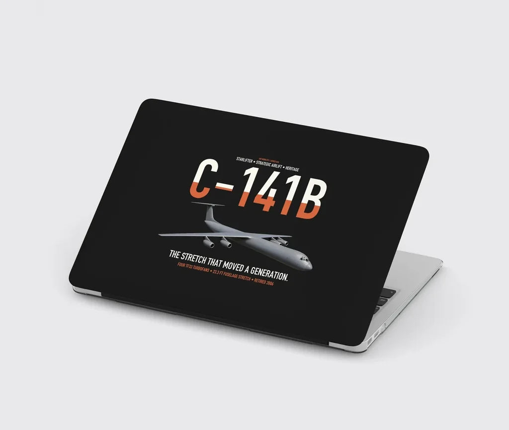 C-141B Starlifter design on black MacBook case