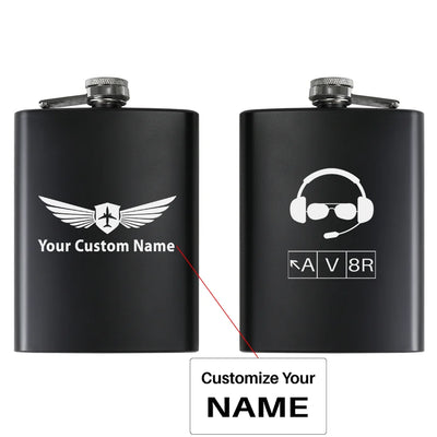 AV8R 2 aviation design on stainless hip flask, compact pocket-size flask.