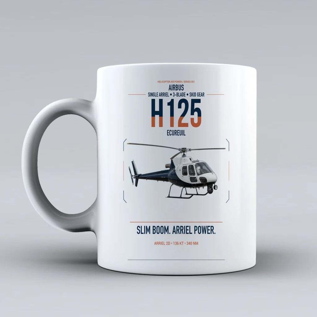 Airbus H125 design on white ceramic mug, double-side print