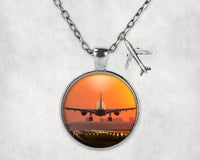 Thumbnail for Side view of Amazing Airbus A330 Landing at Sunset aviation necklace in stainless steel, polished finish.