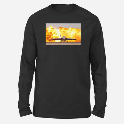 Face to Face with Air Force Jet & Flames Long-Sleeve aviation design printed on soft cotton long-sleeve T-shirt.
