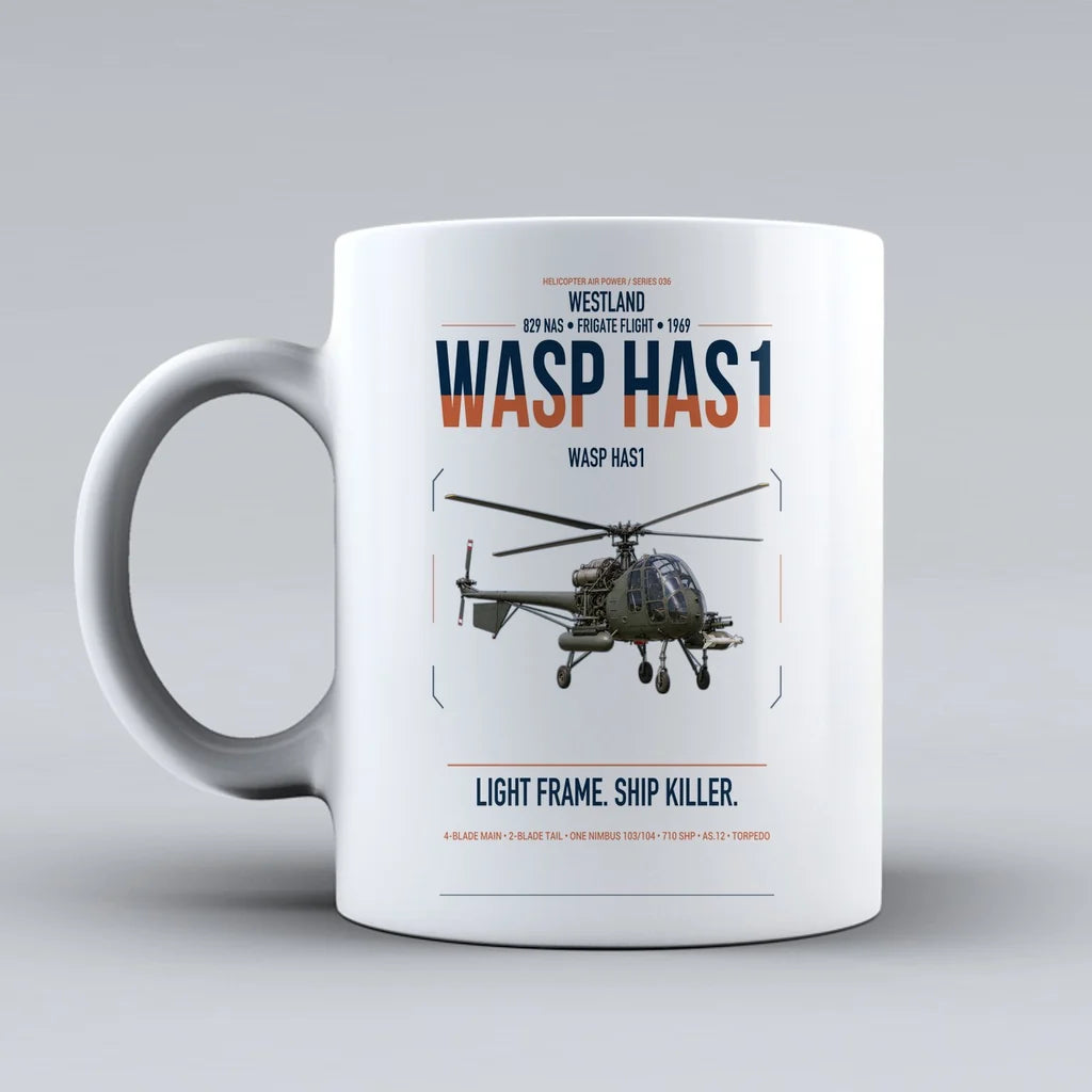 Westland Wasp HAS1 design on white ceramic mug, double-side print
