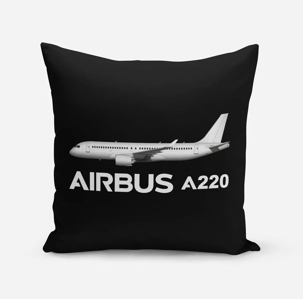 The Airbus A220 aviation design on soft polyester filling pillow.
