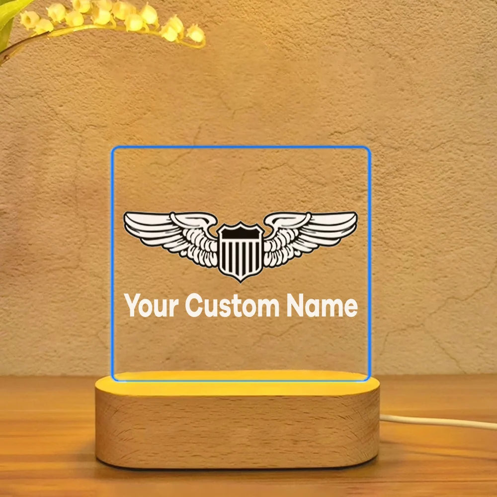 Custom Name (Military Badge ) aviation design on premium acrylic with LED 3D night lamp.