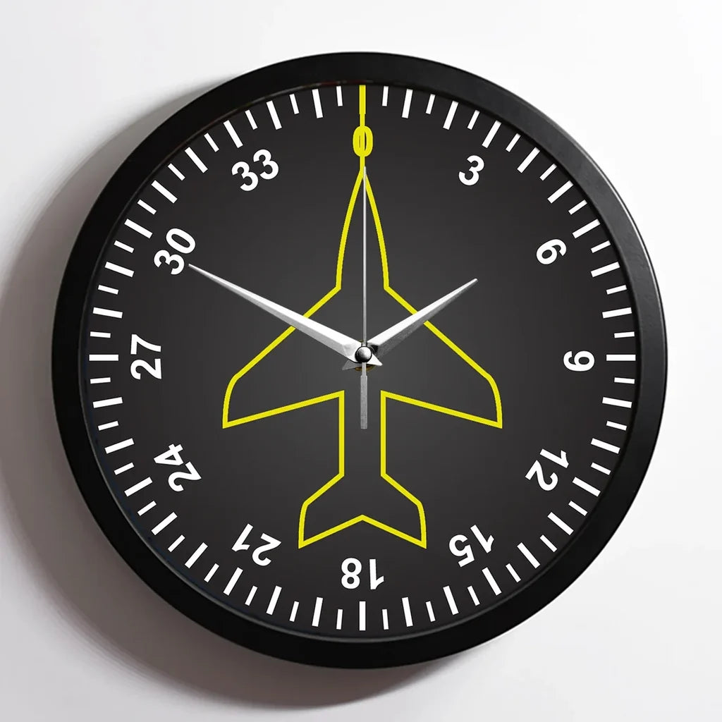 Airplane Instruments (Heading) aviation design on premium wood and metal wall clock.
