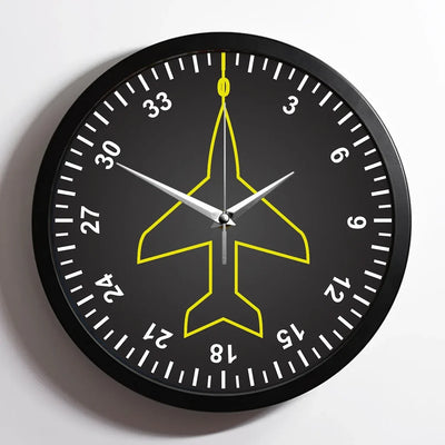 Airplane Instruments (Heading) aviation design on premium wood and metal wall clock.