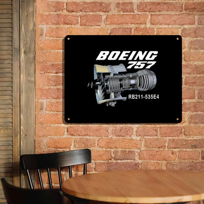 Boeing 757 & Rolls Royce Engine (RB211) aviation design on durable metal with painted finish metal sign.