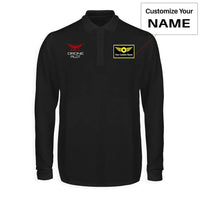 Thumbnail for Drone Pilot aviation design printed on soft cotton long-sleeve polo shirt.