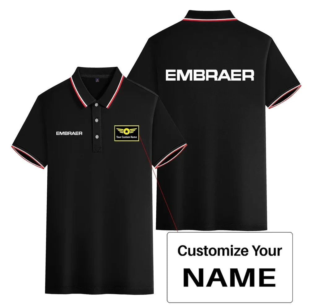 Embraer & Text Stylish Polo T-Shirts (Double-Side) aviation design printed on soft cotton stylish double-side polo.