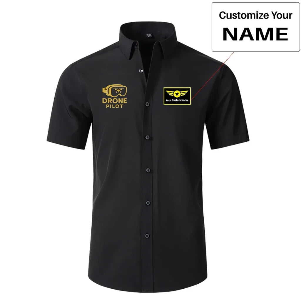 Googles & Drone Pilot Short Sleeve aviation design printed on soft cotton 2D-printed shirt.