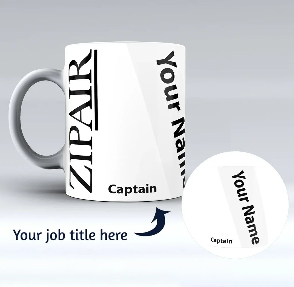 Zipair Designed Ceramic White mug, White + Name