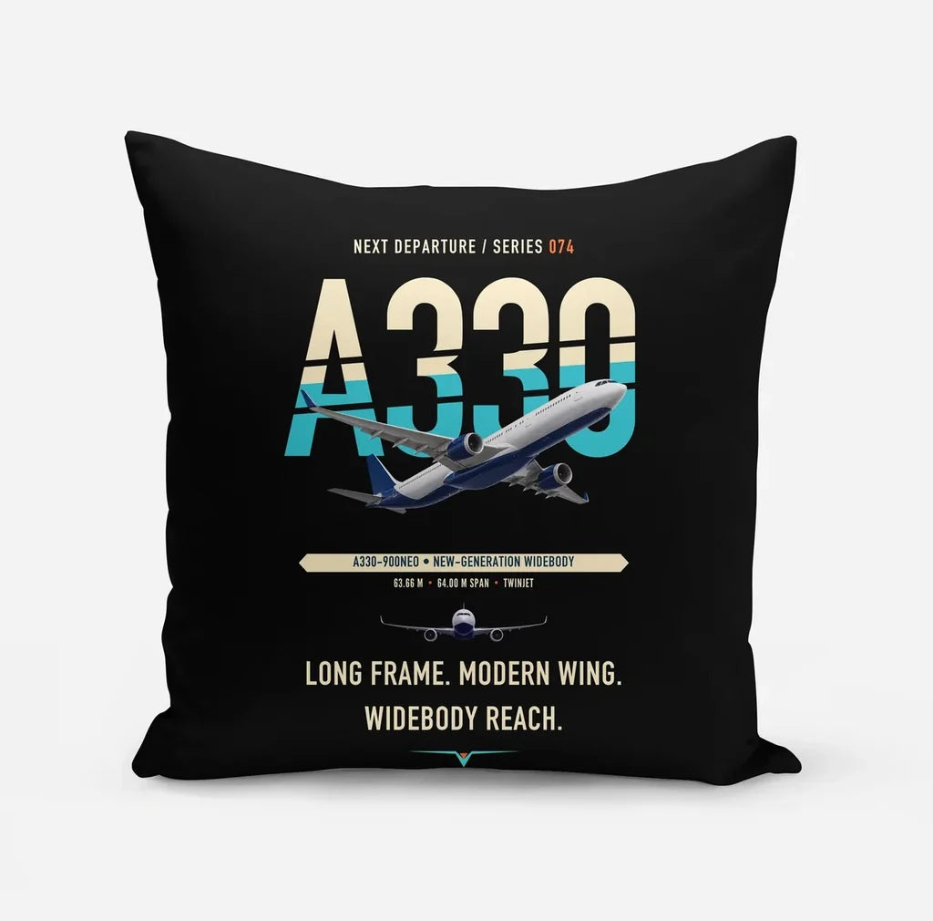 Airbus A330-900neo design on black pillow
