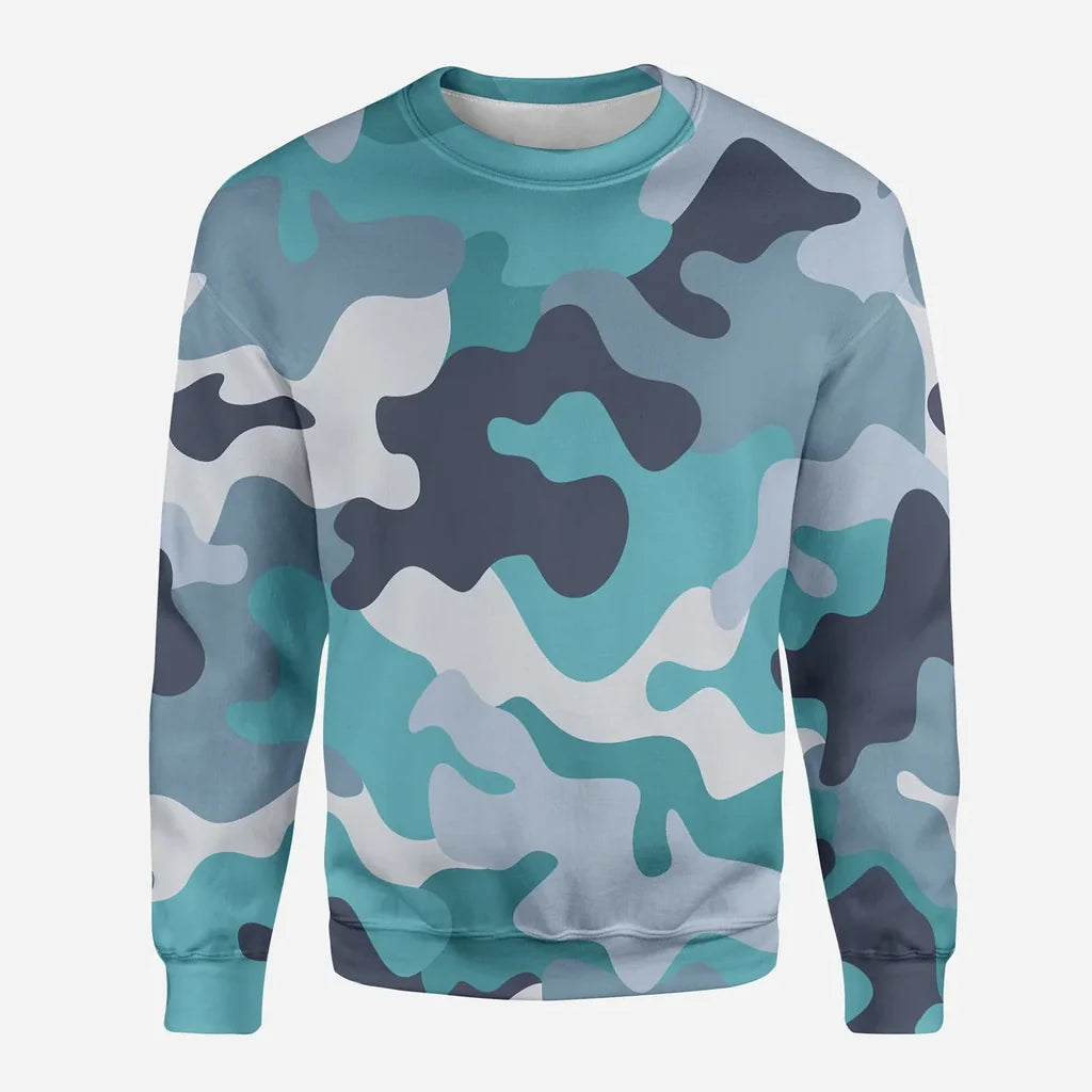 Military Camouflage Green aviation design printed on soft cotton blend 3D sweatshirt.