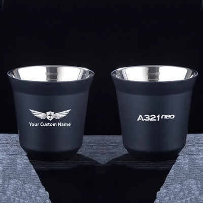 A321neo & Text aviation design on double-wall coffee mug, vacuum-insulated double-wall.
