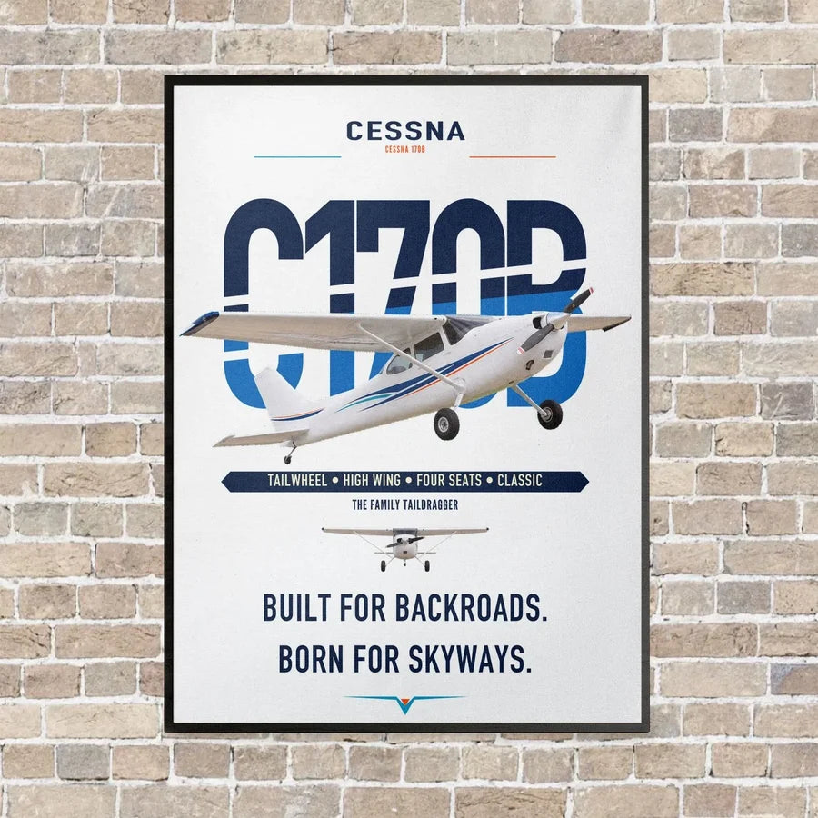 Cessna 170B vertical canvas print - framed - white background
