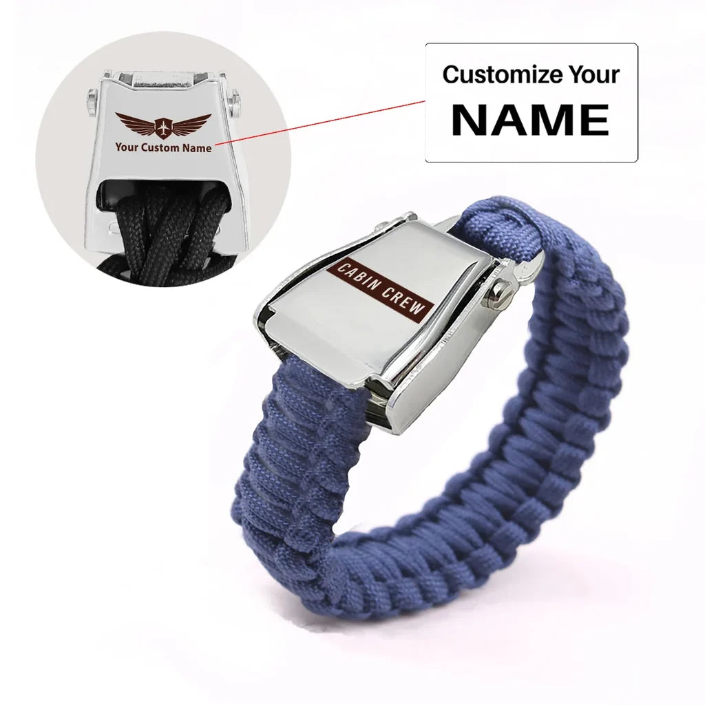 Cabin Crew Text aviation seat-belt buckle bracelet, real seat-belt webbing.