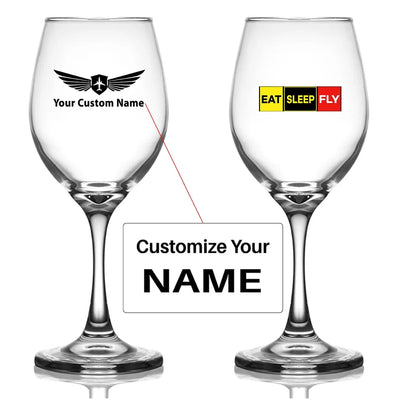 Customisable Eat Sleep Fly Wine Glass