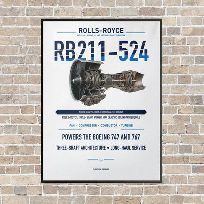 RB211-524 vertical canvas print - framed - white background