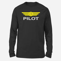 Thumbnail for Pilot & Badge Long-Sleeve aviation design printed on soft cotton long-sleeve T-shirt.