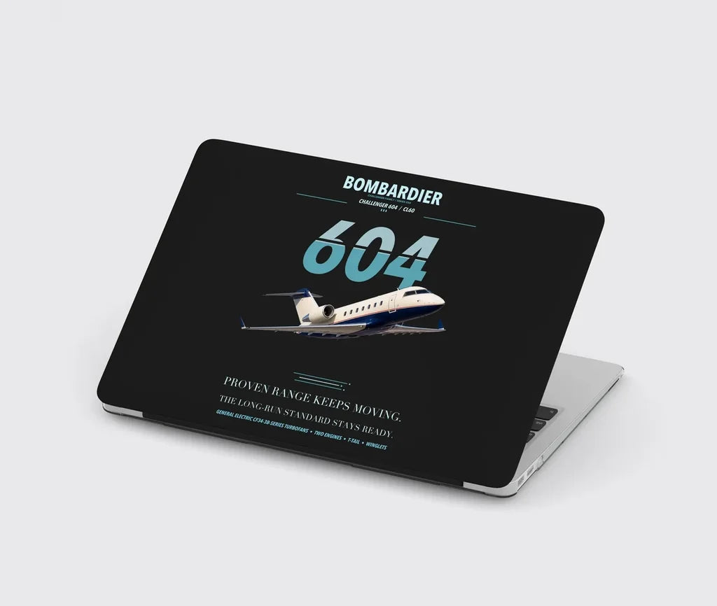 Bombardier Challenger 604 design on black MacBook case