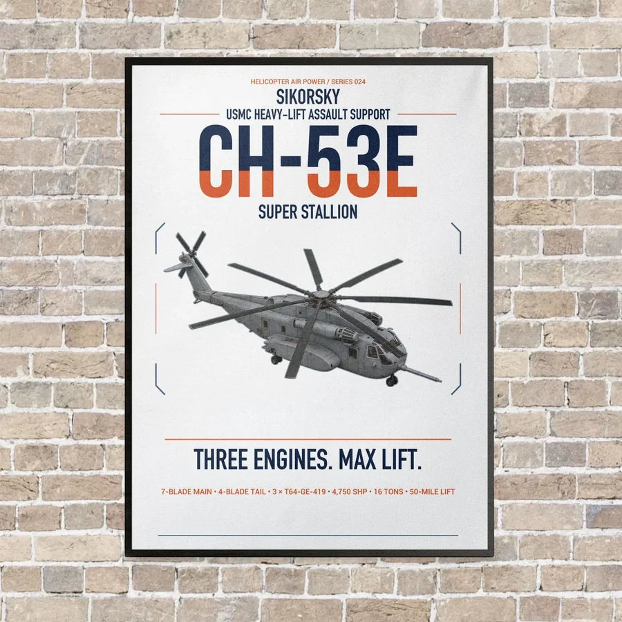 Sikorsky CH-53E Super Stallion vertical canvas print - framed - white background