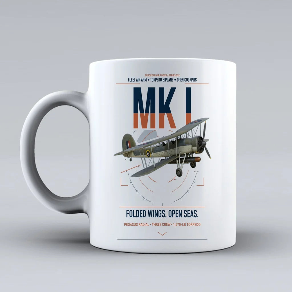 Fairey Swordfish Mk I design on white ceramic mug, double-side print