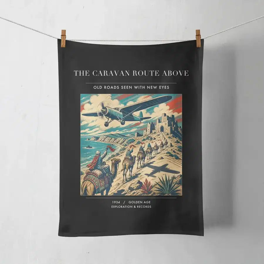 VINTAGE G4332 - The Caravan Route Above - Designed Towels design on black
