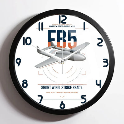 de Havilland Vampire FB5 design on white framed wall clock