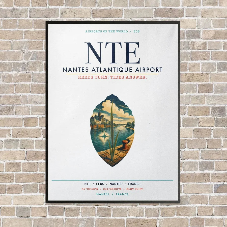 Nantes Atlantique Airport NTE vertical canvas print - framed - white background