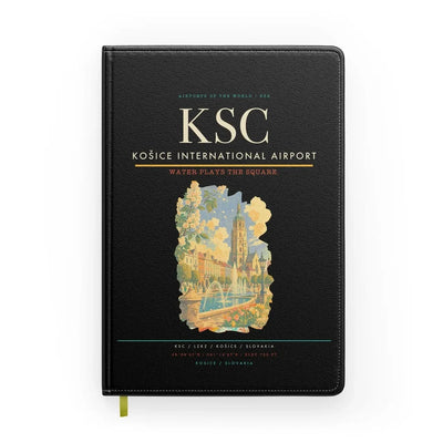 Košice International Airport (KSC) design on black notebook