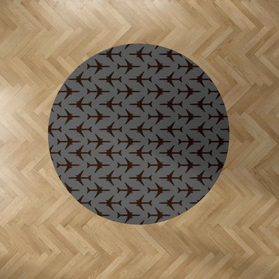 Perfectly Sized Seamless Airplanes Gray Carpet & Floor Mats (Round) aviation design on durable carpet pile with non-slip back.