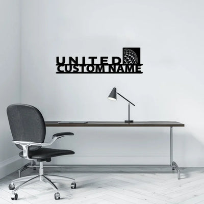 United Airlines aviation design on durable metal with painted finish metal wall sign.