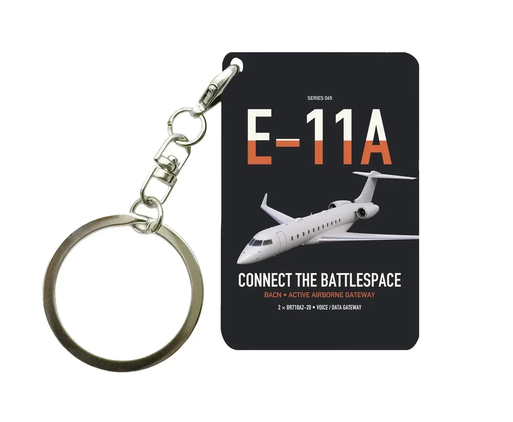 E-11A BACN design on black designed key chain, double-side print