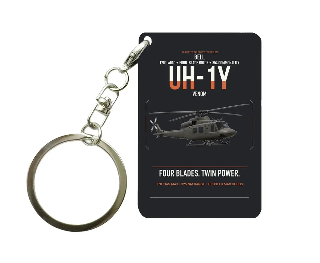 Bell UH-1Y Venom design on black designed key chain, double-side print