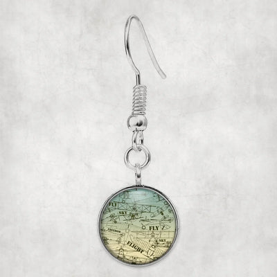 Side view of Retro Airplanes & Text aviation earrings in hypoallergenic alloy, polished finish.